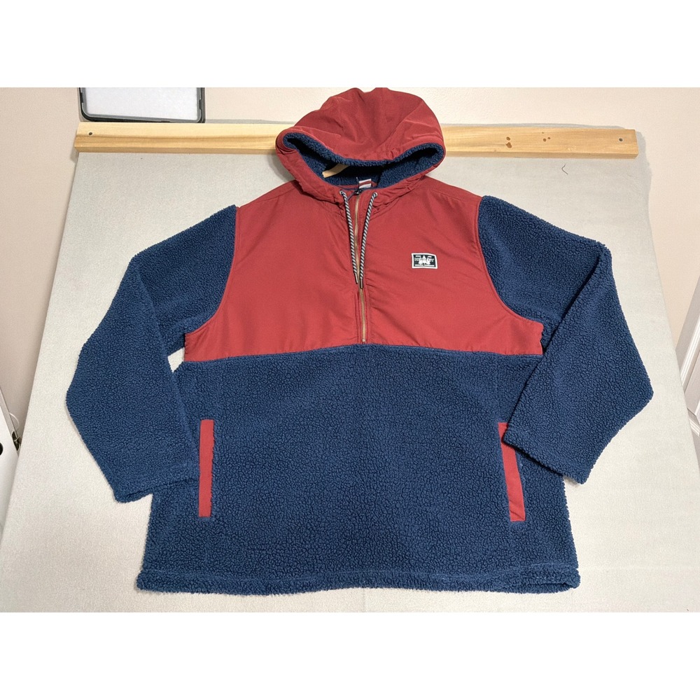 Hurley Mens XXL Sherpa Fleece Qtr Zip Hoodie Navy Burgundy Colorblock Pullover